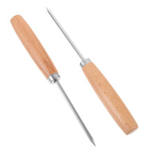 2pcs Stainless Steel Ice Scoop for Freezer with Heavy Duty Ice Pick and Wooden Grip for Bars