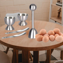 Stainless Steel Egg Topper Set with 2 Cups and Spoons for Soft and Hard Boiled Eggs