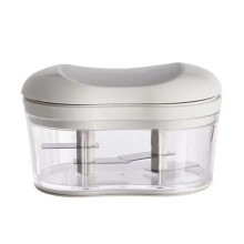 Manual Garlic Chopper with Container, Tear Vegetable Cutter, Rust Blades, Grey