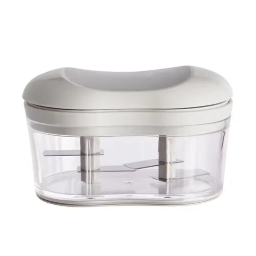 Manual Garlic Chopper with Container, Tear Vegetable Cutter, Rust Blades, Grey