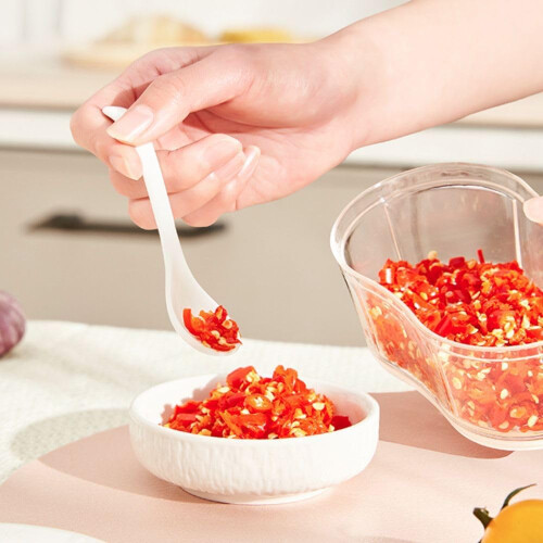 Manual Garlic Chopper with Container, Tear Vegetable Cutter, Rust Blades, Grey 1