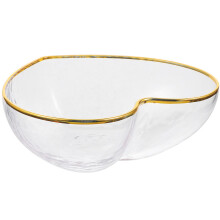 Heart Shaped Glass Bowl with Gold Rim, Large Transparent Salad and Fruit Serving Dish for Parties and Weddings