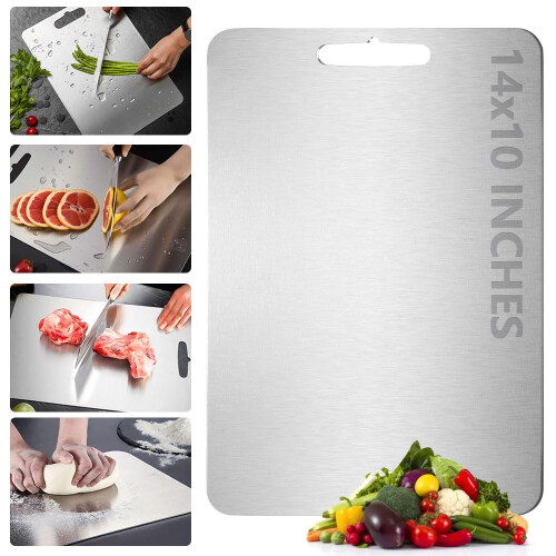 100% Titanium Kitchen Cutting Board 14x10in – Rustproof KnifeFriendly DoubleSided Dishwasher Safe