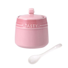 Ceramic Sugar Bowl with Lid and Spoon, Pink Porcelain Sugar Pot for Elegant Kitchen Decoration