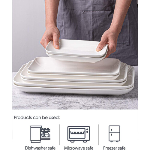 Large White Ceramic Serving Platters Set of 3, Rectangular Trays for Parties, Microwave Safe 1