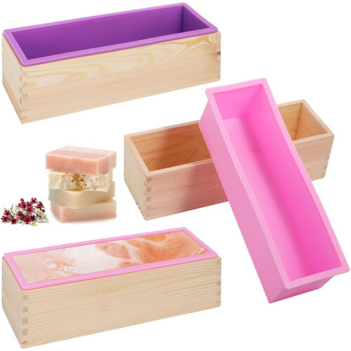 42 Oz Wooden Box Silicone Soap Mold, Rectangular Loaf Soap Making Mold with Easy Release 2
