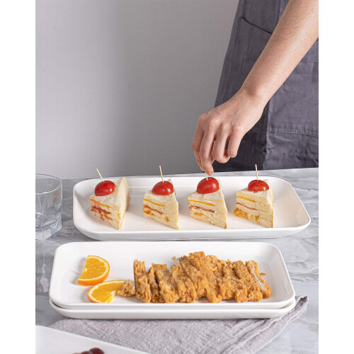 Large White Ceramic Serving Platters Set of 3, Rectangular Trays for Parties, Microwave Safe 2