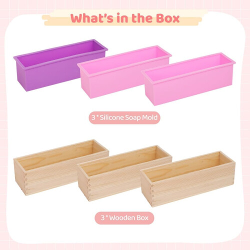 42 Oz Wooden Box Silicone Soap Mold, Rectangular Loaf Soap Making Mold with Easy Release 1