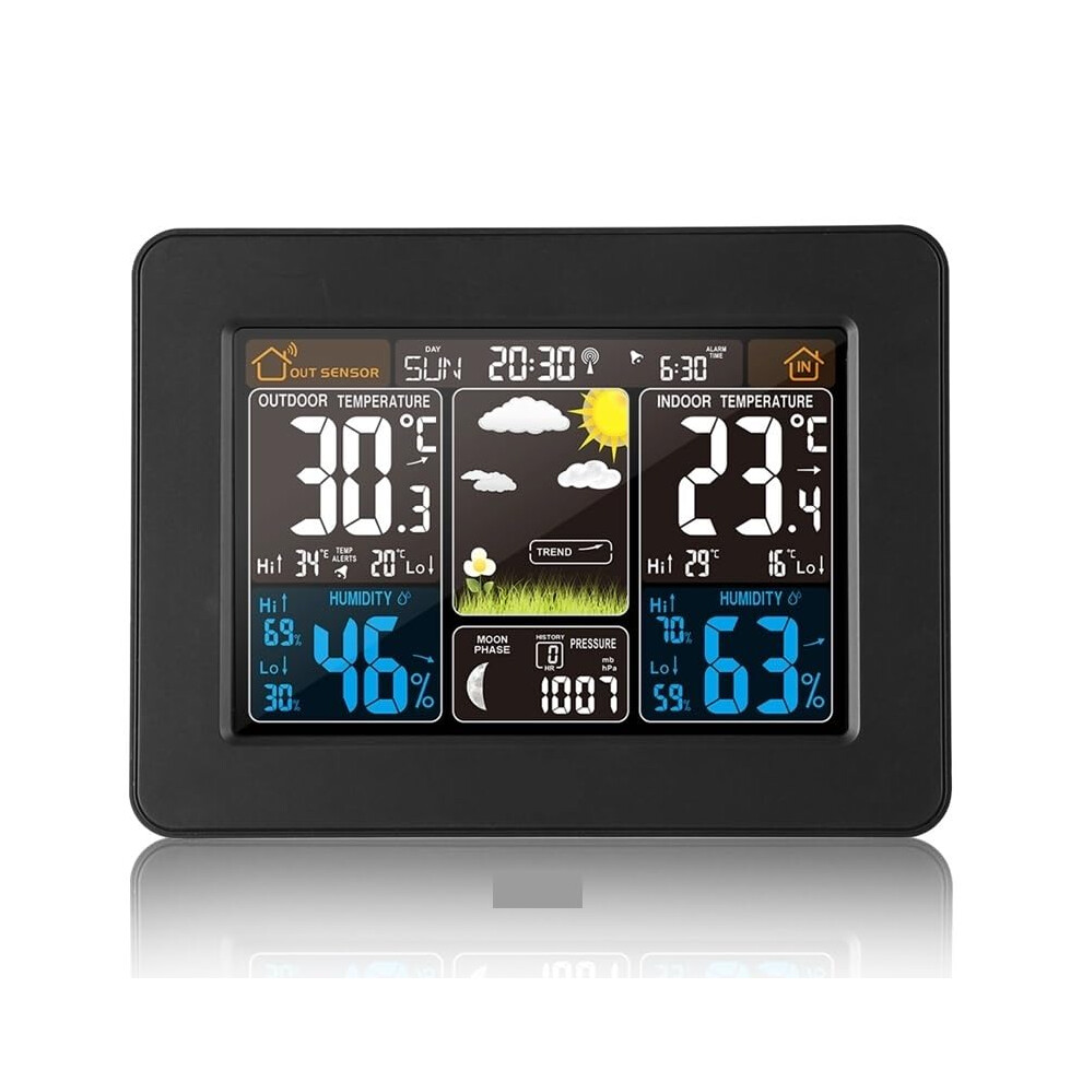 Wireless Weather Station Lcd Digital Thermometer Hygrometer With Barometer Alarm Clock Moon Phase 9113335546738