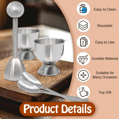 Egg Cracker Tool Set with Stainless Steel Cups and Spoons, Clean Egg Shell Cutting for Breakfast 2