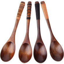 4pcs Handmade Japanese Wooden Soup Spoons Set with Ergonomic Long Handle for Outdoor Travel