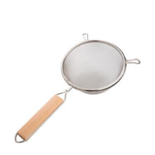 18cm Double Mesh Strainer Stainless Steel Sieve with Durable Wooden Handle for Cooking and Baking