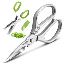 Kitchen Shears 2 Pack, Heavy Duty SK5 Stainless Steel MultiFunction Scissors for Poultry, Meat, Fish, Herbs, Silver