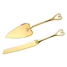Wedding Cake Cutting Set with Gold Stainless Steel Knife and Server, Vintage Handle Bridal Gift
