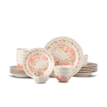 24 Piece Ceramic Dinnerware Set for 6 with Pink Peach Blossom Design, Microwave Dishwasher Safe