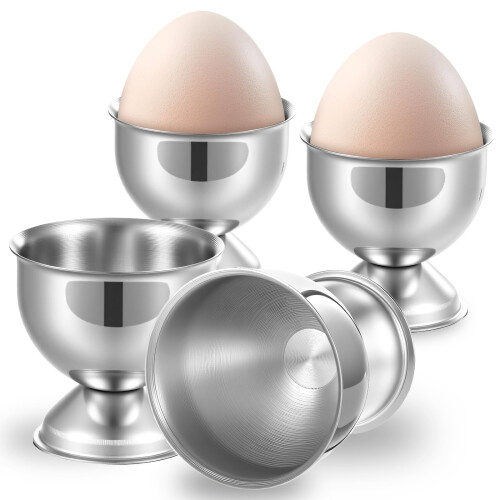Set of 4 Stainless Steel Egg Cups for Soft Boiled Eggs, RustResistant Breakfast Egg Holders