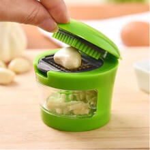 Garlic Press with Stainless Steel Blade and Clear Storage Container, Dual Blade Options, Green