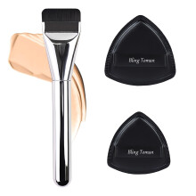 Foundation Brush Set with UltraSlim Flat Head Kabuki, NonAbsorbent Dense Bristles and 2 Triangle Sponges for Liquid and Cream Makeup