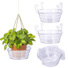 15 Pcs 8 Inch Hanging Plant Drip Tray Set, Clear Plastic Basket Saucers for Indoor Outdoor Use