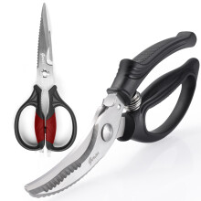 Heavy Duty Kitchen Shears Stainless Steel Poultry Scissors with Antislip Detachable Blades Black and Red