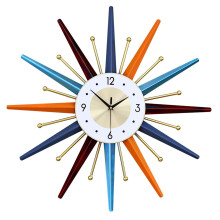 22 Inch Mid Century Modern Wall Clock, Silent NonTicking Starburst Design for Living Room Decor