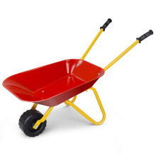 Kids Metal Wheelbarrow with Sturdy Steel Frame and Seamless Tray for Garden and Outdoor Play (Red)