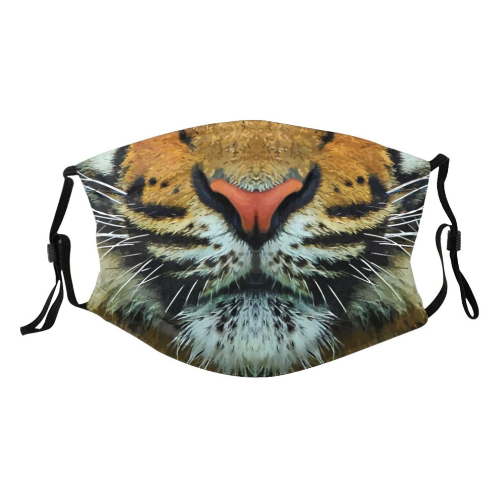 Reusable Cloth Face Mask With Filters Adjustable Tiger Design Breathable Polyester For Adults 9455672677080