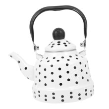 Enamel Stovetop Kettle White with Black Dots, Fast Boiling Retro Tea Pot for Gas and Induction