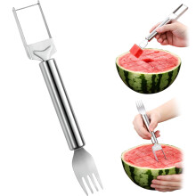 2 in 1 Stainless Steel Watermelon Slicer and Fruit Knife with Fork, Ergonomic Metallic Silver Finish