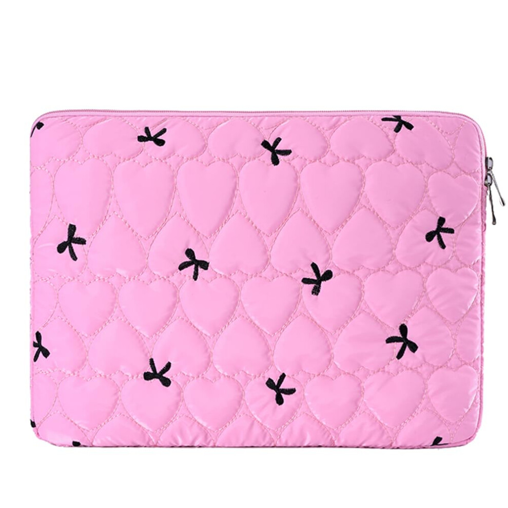 Kawaii Laptop Sleeve 15 Inch With Cute Bow, Quilted Puffy Shockproof Case For Women Y2k Aesthetic 9455672678155