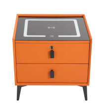LED Nightstand with Wireless and USB Charging, Fingerprint Lock, Bluetooth Speaker, 3Color Lighting, 2 Drawers, Orange Modern Bedside Table
