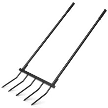 Heavy Duty Steel Broadfork Garden Hand Tool, 5 Tine UShaped Soil Loosening Fork, 20in Wide, 55in