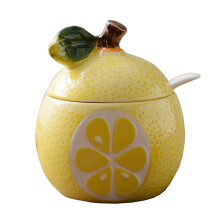 Ceramic Lemon Sugar Bowl with Spoon, Fruit Shaped Spice Jar with Lid for Kitchen Seasoning