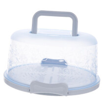 Round Cake Carrier with Handle, Clear Dome Lid, Secure Storage Tray for Cakes and Cupcakes, Blue