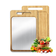 Titanium Cutting Board with Bamboo Side, Reversible DualSurface Design, Juice Groove, Easy Clean