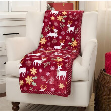 Christmas Throw Blanket with Reindeer and Santa, Soft Fleece Flannel for Couch Bed Winter Decor, Red 100x150cm