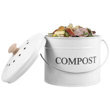 Kitchen Compost Bin 0.8 Gallon Metal Countertop Bin with Lid, Odor Control for Food Waste, White
