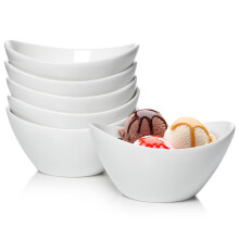 Ceramic Dessert Bowls Set of 6, 10oz Elegant BoatShaped Porcelain Serving Bowls for Ice Cream, Snacks, Soup