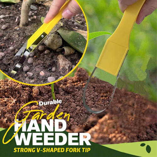 Garden Weeder Tool for Root Removal with Ergonomic Hand Puller Iron Fork Yellow Gardening 2