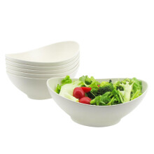 Serving Bowls Set 34oz Large Oval Bamboo Fiber Salad Bowls Stackable Lightweight 6PC White