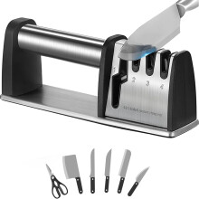 4in1 Knife and Scissors Sharpener, Manual Kitchen Tool with Durable Stainless Steel, 8.5 Inch