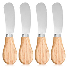 4 Pcs Cheese Spreader Knives with Wooden Handles, Stainless Steel Butter Spreaders Set for Charcuterie
