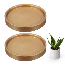 Ceramic Plant Saucers 4 Inch Round Drip Trays, Durable Leakproof Gold Pots Base for Indoor Outdoor Use