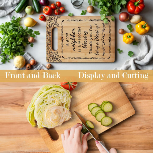 Bamboo Cutting Board with Handle, Decorative Pattern, MoistureResistant, Compact for Kitchen Use 1