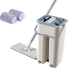 Flat Mop and Bucket with 360 Rotating Microfiber Head, Self Cleaning System, 2 Washable Pads for Wet and Dry Hardwood Floor Use