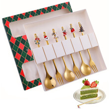 Christmas Silverware Set, 6Piece Durable Stainless Steel Holiday Cutlery with Festive Design Gift Box