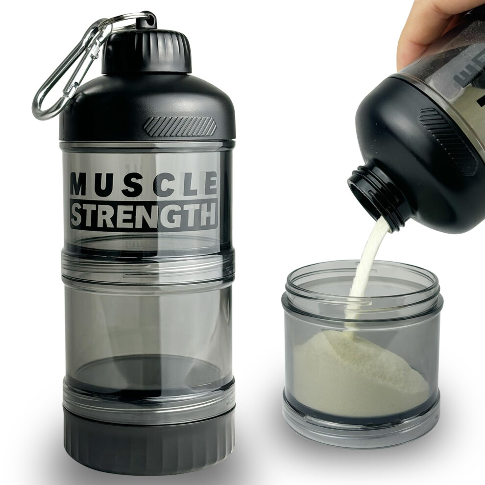 Protein Powder Container with BuiltIn Funnel, 3L Stackable Travel Storage with Carabiner Clip BLACK2