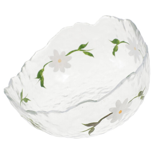 Glass Salad Bowl Set with Decorative Daisy Pattern, Stackable for Fruit, Snacks and Desserts