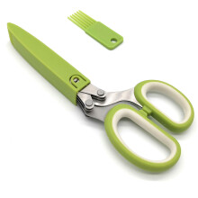 Herb Scissors with 5 Stainless Steel Blades, Kitchen Shears for Herbs and Vegetables with Safety Cover and Cleaning Comb