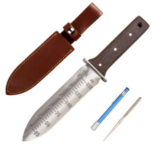 Hori Hori Garden Knife with Sharpening Rod, Stainless Steel Full Tang Blade, Sheath and Gift Box